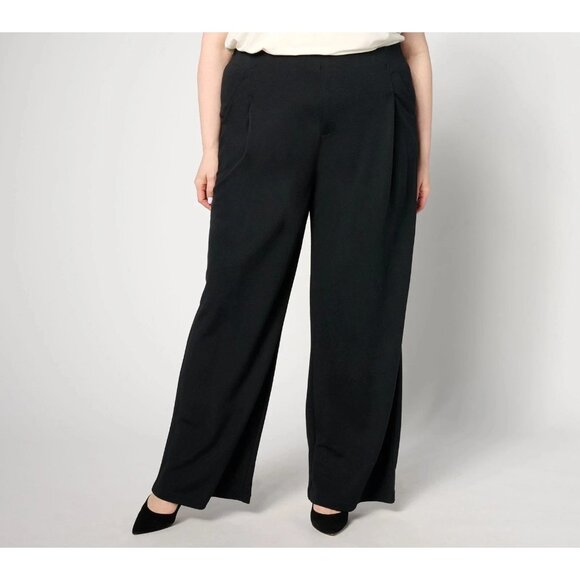 Isaac Mizrahi Live!Twill Pull on Wide Leg Trousers Pitch Black Petite L A631741 - Picture 1 of 1